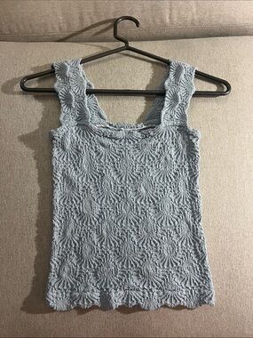 Free people Light Blue Textured Smocked Tank Top by